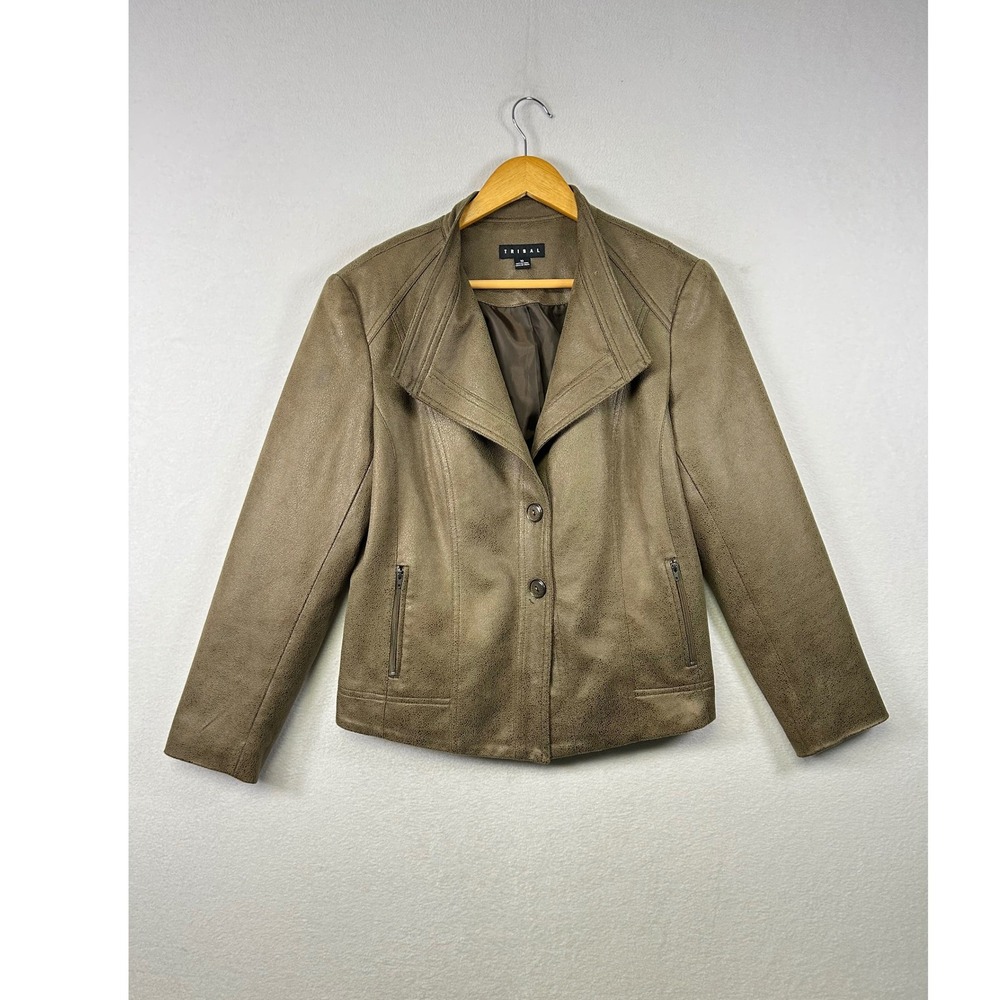 Tribal Taupe Faux Suede Blazer Jacket Button Collar Zip Pockets Womens‎ Size 10